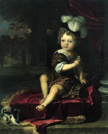 Carel de Moor Portrait of a child with a tit